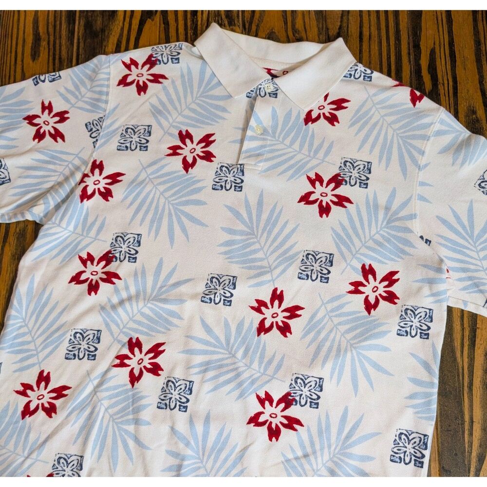 Vintage 90s Chaps Ralph Lauren Hawaiian Floral Palm Polo Shirt - Size Large